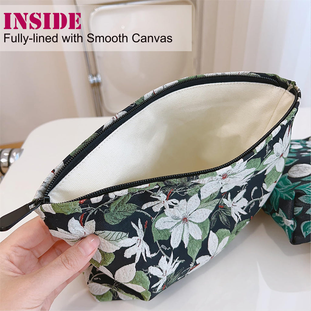 HAPPYHEIDI Large Makeup Bag Travel Cosmetic Pouch, White Florals
