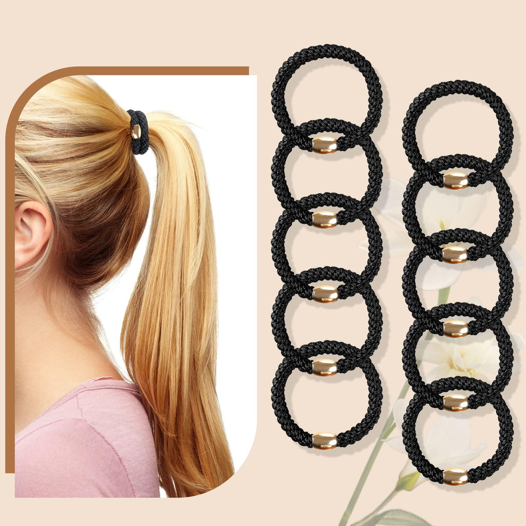 FORENEE 10Pcs Braided Hair Ties for Thick Hair - Black