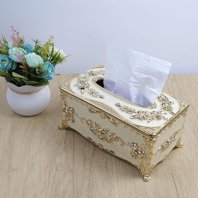 Geesatis Tissue Box Cover,1 Pcs Gold 9.5''x5.5''x4.5''