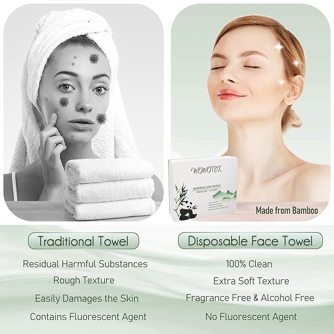 WOWOTEX Travel Size Disposable Face Towel Biodegradable Large Dry Face Wipes 30 Count/2 Box Extra Thick Soft Clean Facial Towels for Facial and Body Cleansing, Travel, Camping