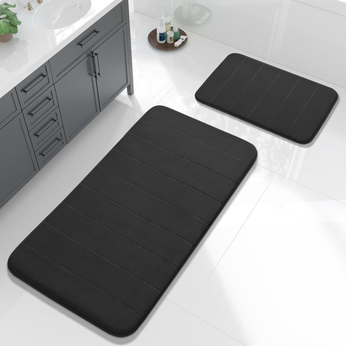 Yimobra Memory Foam Bathroom Mat Set, 24 x 17 & 24 x 20 in, Navy Blue