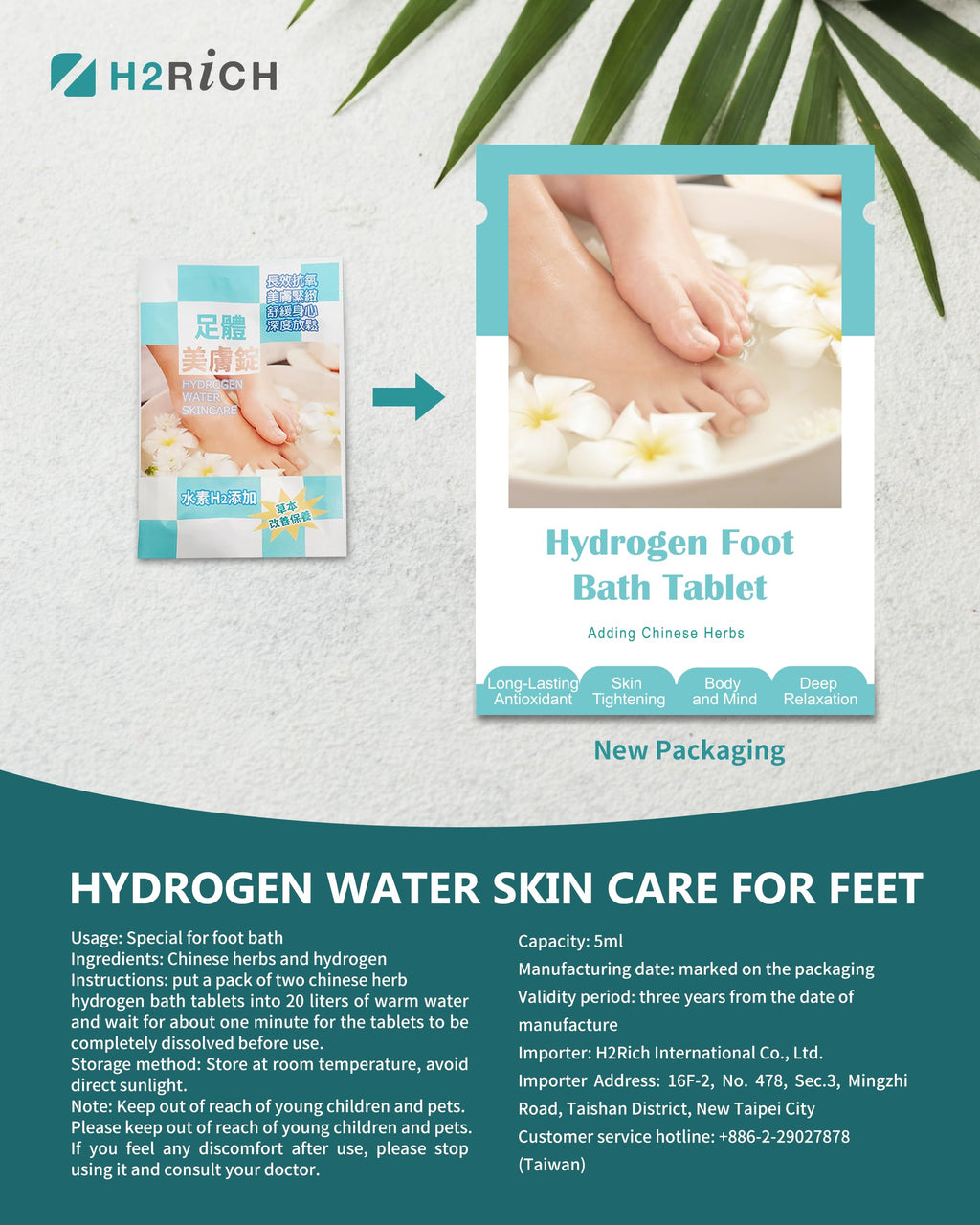 H2RICH Hydrogen Foot Soak Effervescent Tablets 6 Pack | Ginger & Mugwort Herb Foot Bath, Relaxing Spa Pedicure Care | Improves Circulation, Soothes Tired Feet, Softens Calluses, Controls Odor