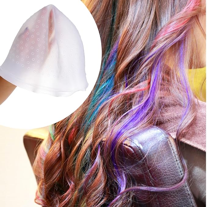Silicone Highlight Hair Cap with Brushes and Needle, Professional Reusable Highlighting Poked Hole Hooks for Color Hair Salon Hairdressing Dyeing Staining Tools for Women Men
