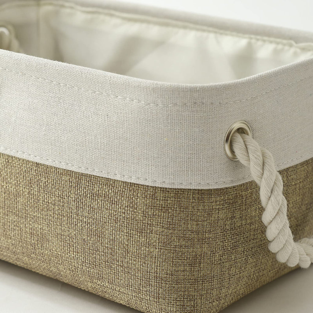 TheWarmHome Storage Basket for Shelves - 12x8x5.2 inch Small 6 Pack Collapsible Storage Bin for Closet with Handles, Fabric Storage Cubes for Cloth Organizer Gift Toy Decorative (White & Khaki)