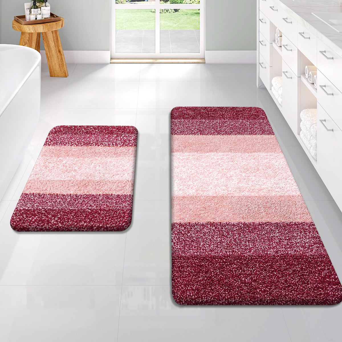 OLANLY Micorfiber Bathroom Rug Set 2 Piece, Soft Absorbent Bath Mats, Red