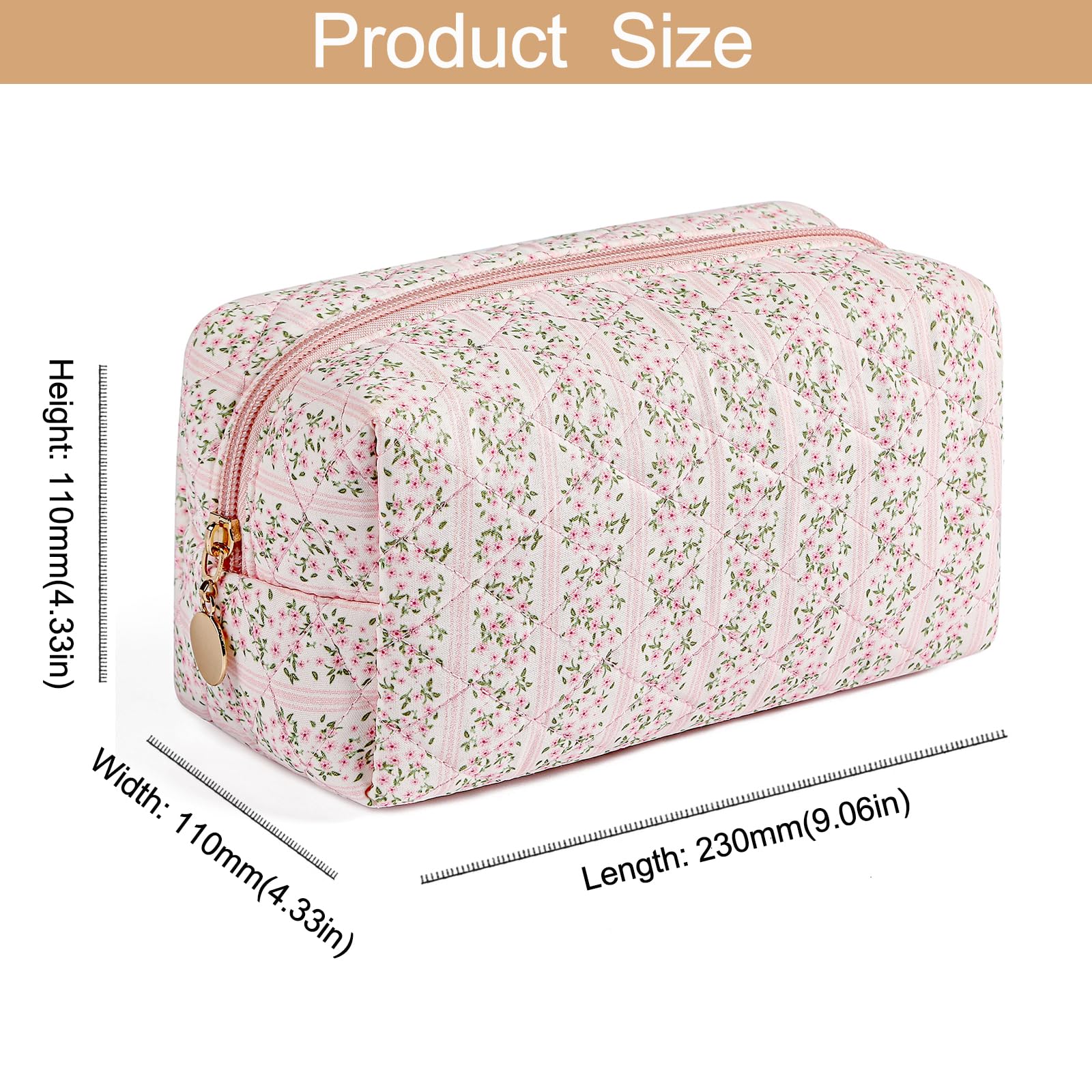 HHQQWZ Makeup Bag Travel Cosmetic Bag for Women Girls, Zipper Make Up Pouch, Floral Flowers Toiletry Organizer Makeup, Portable Storage Cosmetic Travel Cloth Bag (Pink+White Small Flower)
