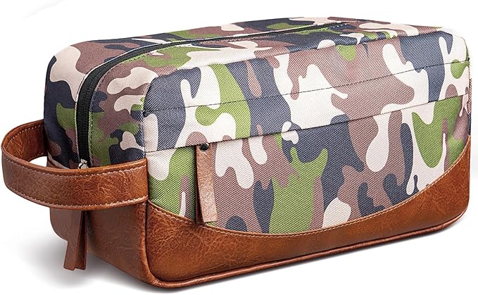Ezday Travel Toiletry Bag for Men, Hanging Toiletry Organizer, Water Resistant Shaving Kit with Large Capacity for Travel Accessories (Camo-Bright Green, Medium)