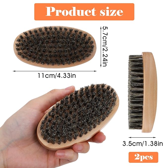 Curved 360 Wave Brush for Men – 2 PCS Medium Hard Boar Bristle Palm Brush with Ergonomic Wood Handle for Defining 360 Waves, Lay Down Hair, and Daily Wave Training for Black Men Textured Hair
