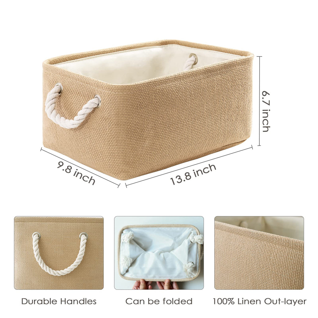 TheWarmHome Storage Bins for Shelves - Medium 3Pack 13.8L*9.8W*6.7H inch Canves Storage Basket for Organizing, Fabric Storage with Handles for Clothes Baby Dog Toys(Beige)