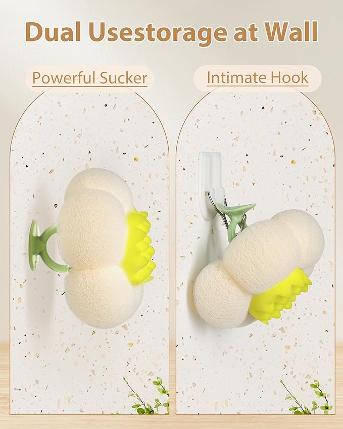 2026 Upgrade 4 Pcs Super Soft Flower-Shaped Suction Cup Bath Sponge, Upgraded 2-in-1 Flower-Shaped Ball Exfoliating Bath loofah Cleaning Brush, Mesh Shower Body Sponge for Shower