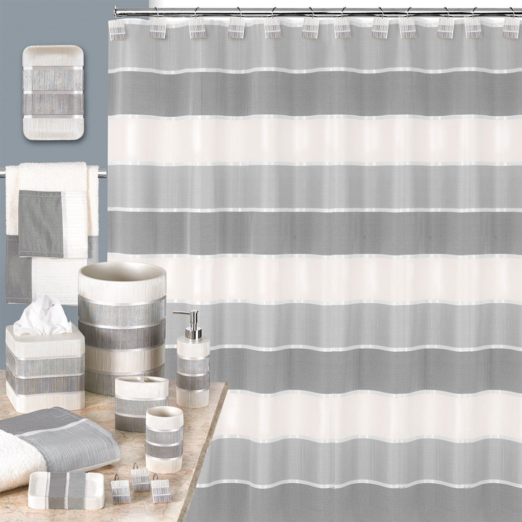 Zahari Home 13pc Modern Line Shower Curtain Set - Gray Luxury Contemporary Shower Curtains with Unique Design & 12 Hooks