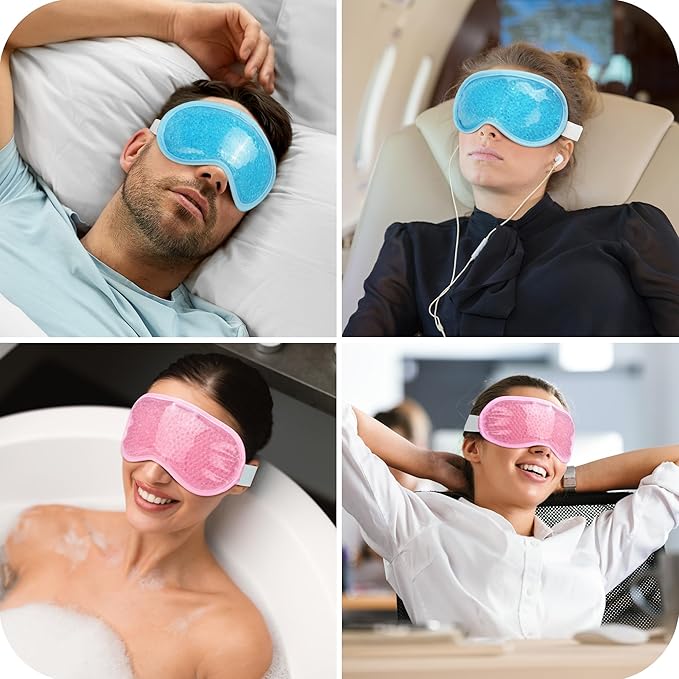 LotFancy Cooling Eye Mask, 2 Reusable Gel Eye Masks, Adjustable Bead Eye Mask, Hot Cold Eye Compress for Dry Eyes, Puffy Eyes, Dark Circles, Migraine, Stye Treatment