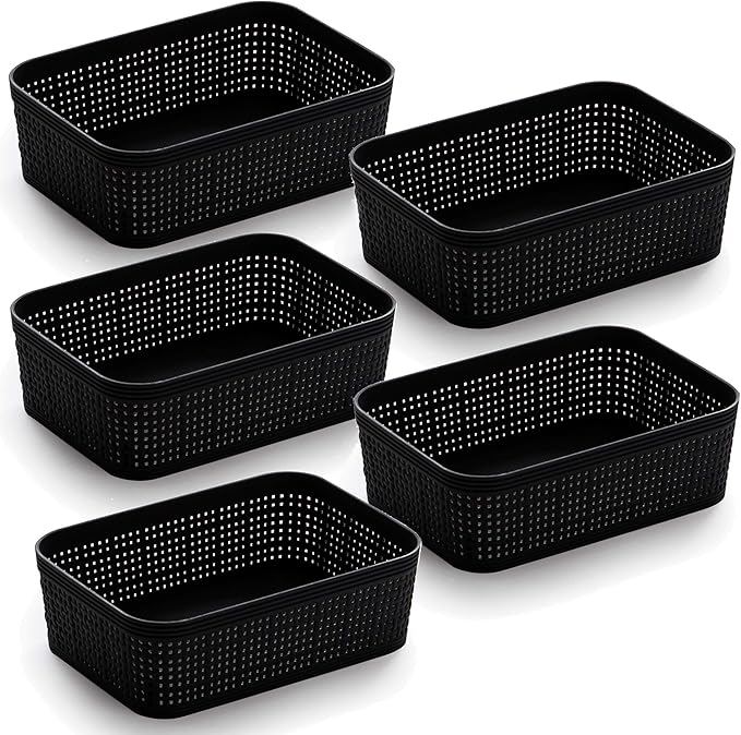 BINO | Woven Plastic Basket | Large (Natural Grey), 3-Pack | THE JUTE COLLECTION | Home Organization, Space - Saving Storage, Stylish Design | Jute Basket | Plastic Storage Basket