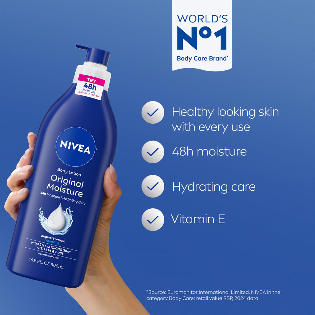 NIVEA Original Moisture Body Lotion with Vitamin E, 16.9 Fl Oz Pump Bottle