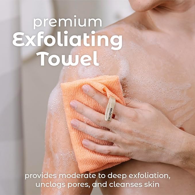 MainBasics Japanese Deep Exfoliating Shower Towel, 3 Pack, Coral Reef