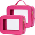Popvibe Clear Makeup Bag Travel Cosmetic Case Transparent Toiletry Bag with Zipper, Portable Make Up Organizer Traveling Compact Car Bag for Essentials, Hotpink, Medium and Large