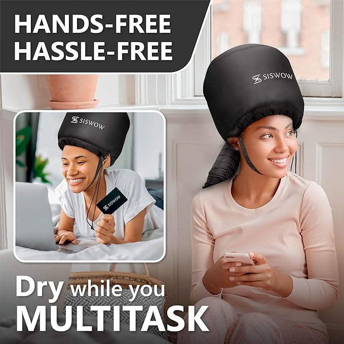 SISWOW 2-in-1 Curl Plopping Cap & Hooded Bonnet Hair Dryer Attachment, Define Curls & Reduce Frizz While You Dry, Hands-Free Diffuser Set for Wavy & Curly Hair, Net Plopping Cap + Headband + Bag