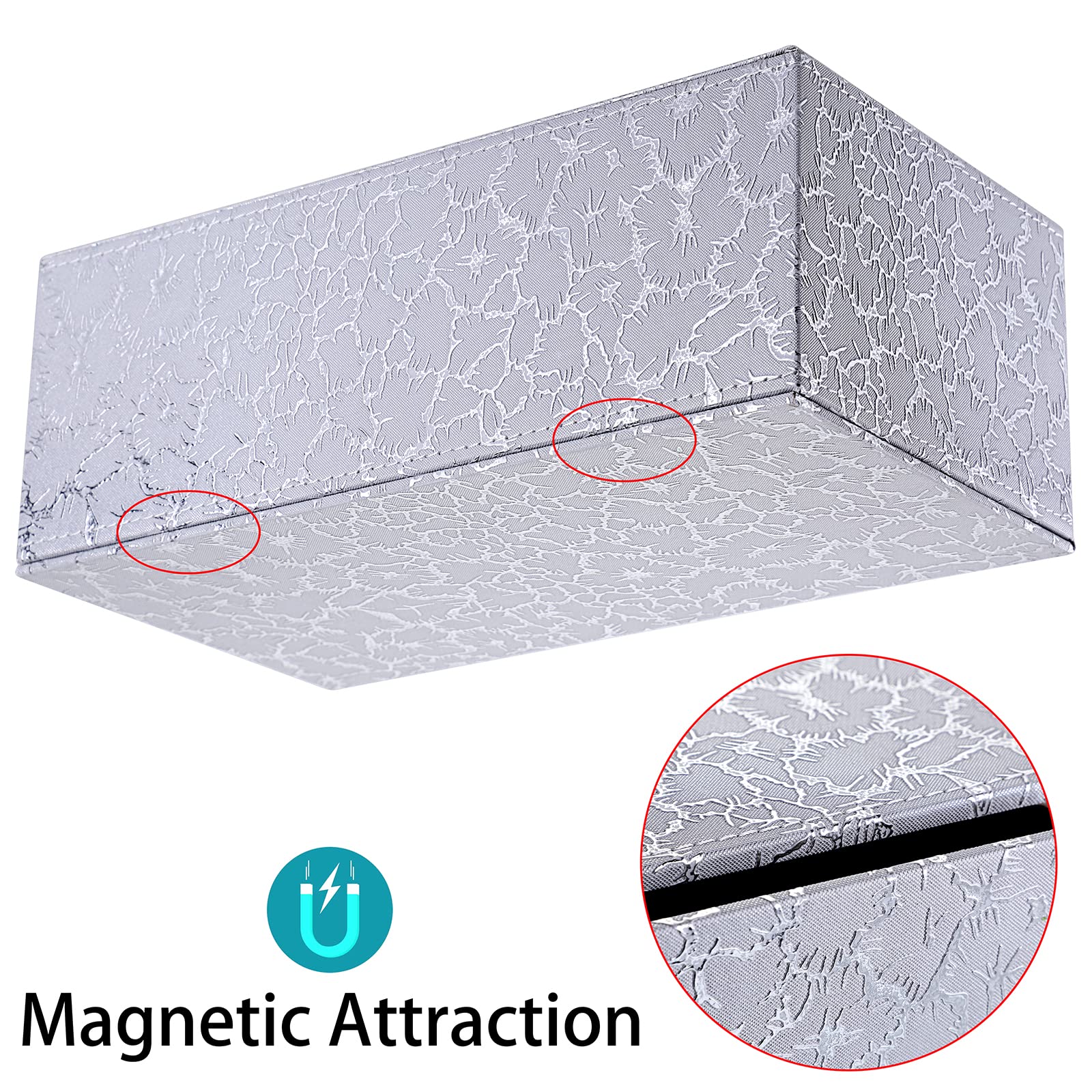 Sumnacon Rectangle Tissue Box Cover with Magnetic Bottom,Whaterproof,Silver
