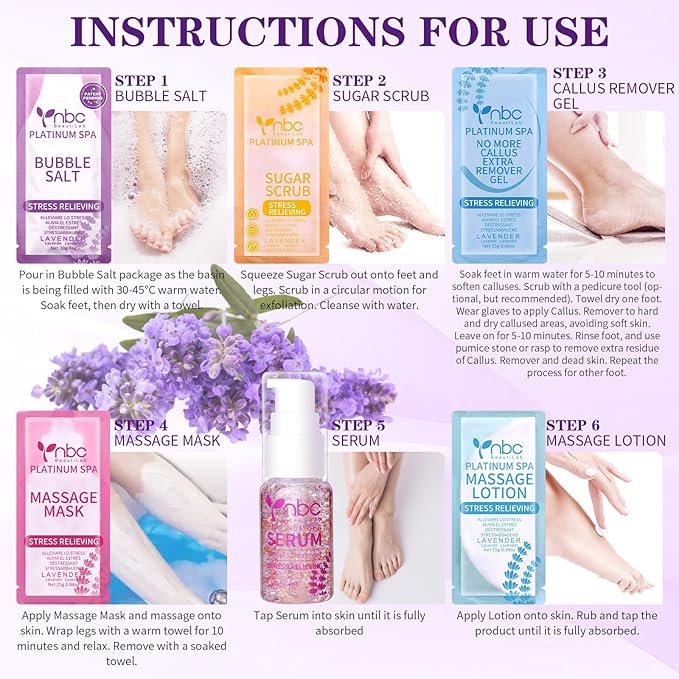 nbc BeautiLab Pedicure Foot Soak Set - Upgraded 6 in 1 Foot Spa, Foot Bath Spa, Pedicure Kit for Tired & Dry Cracked Feet, Athletes Feet, Bad Odor, Softens Calluses (3 Set Lavender)