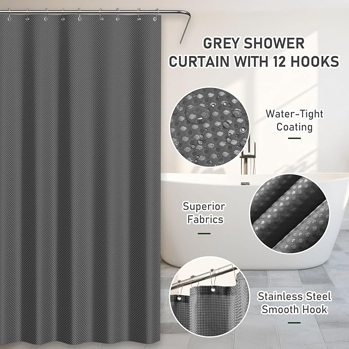 InnJoey Bathroom Accessory Set - Bathroom Set, 27PC Bathroom Accessories Set, Grey Bathroom Sets with Shower Curtain and Rugs, Mini Trash Can, Toilet Brush, Trash Can & Soap Dispenser