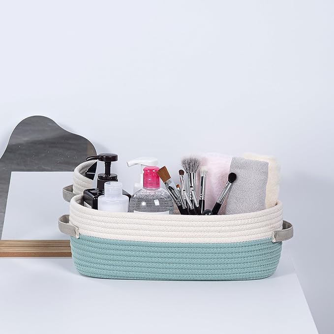 Oradrem Cotton Rope Woven Toilet Paper Baskets for Organizing Decorative for Boho Decor Small Storage Gift 13"x5.9"x4" Mint Green