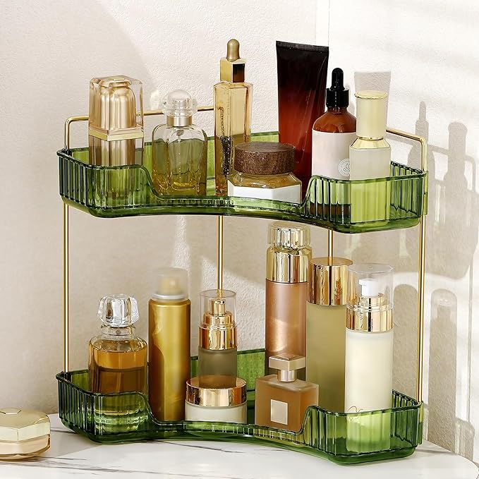 Weidace Corner Bathroom Counter Organizer Bathroom Countertop Shelf Makeup Organizer for Vanity Perfume Tray for Corner Storage (2 Tiers
