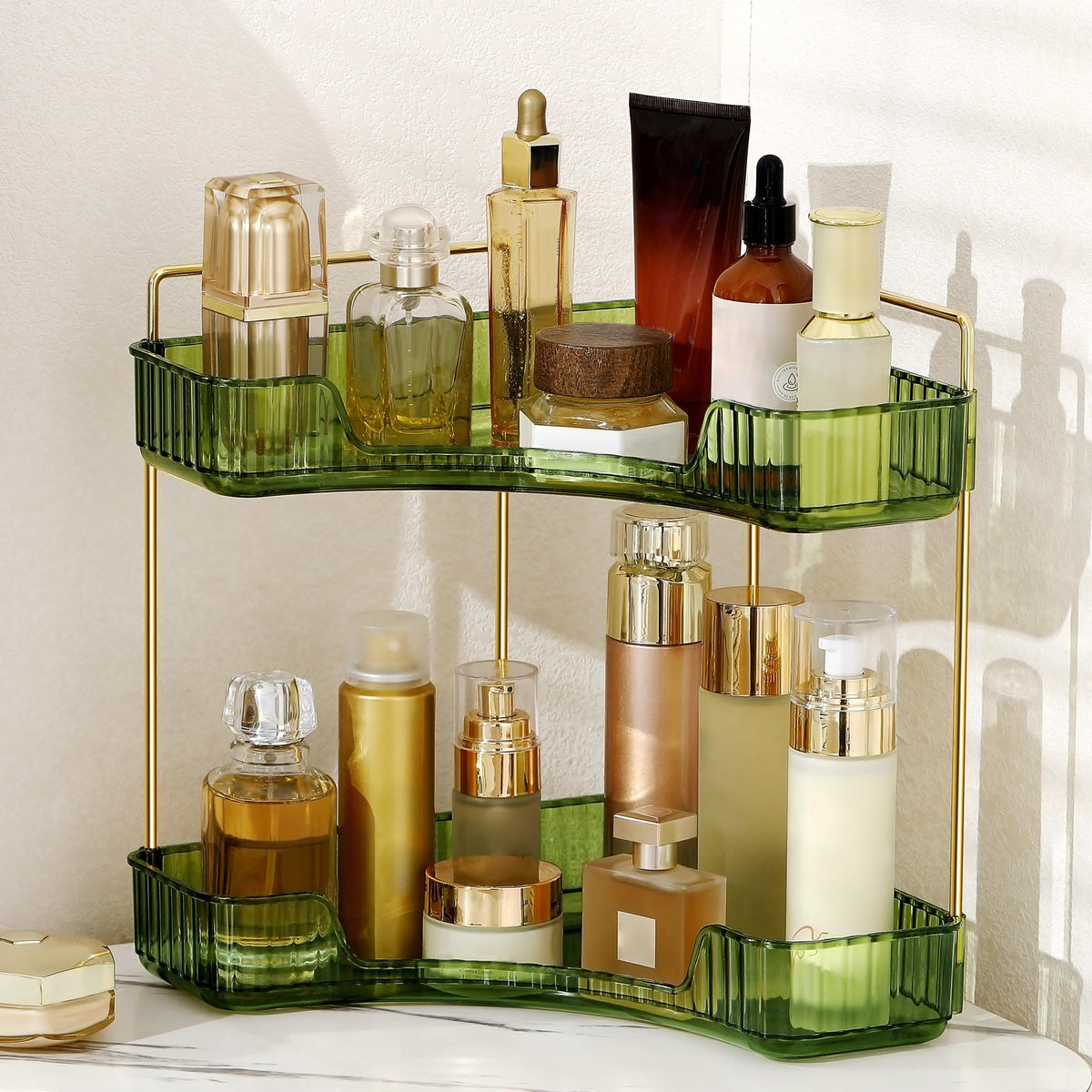 Weidace Corner Bathroom Counter Organizer Bathroom Countertop Shelf Makeup Organizer for Vanity Perfume Tray for Corner Storage (3 Tiers, White)