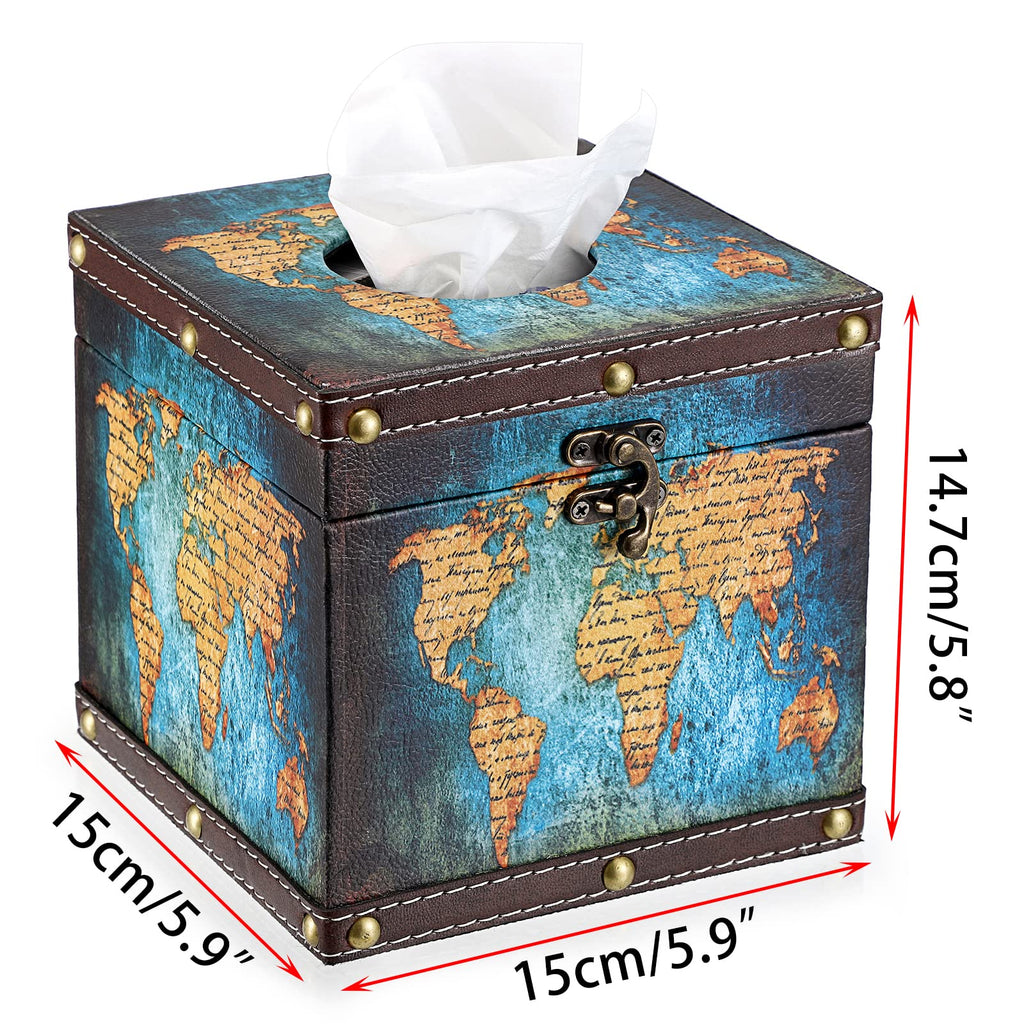 Sumnacon Retro Wood Square Tissue Box Cover - Vintage Cube Tissue Box Holder, Decorative Facial Tissue Holder for Bedroom Bathroom Dresser Night Stand Table Car Store Office Home Decor, Green
