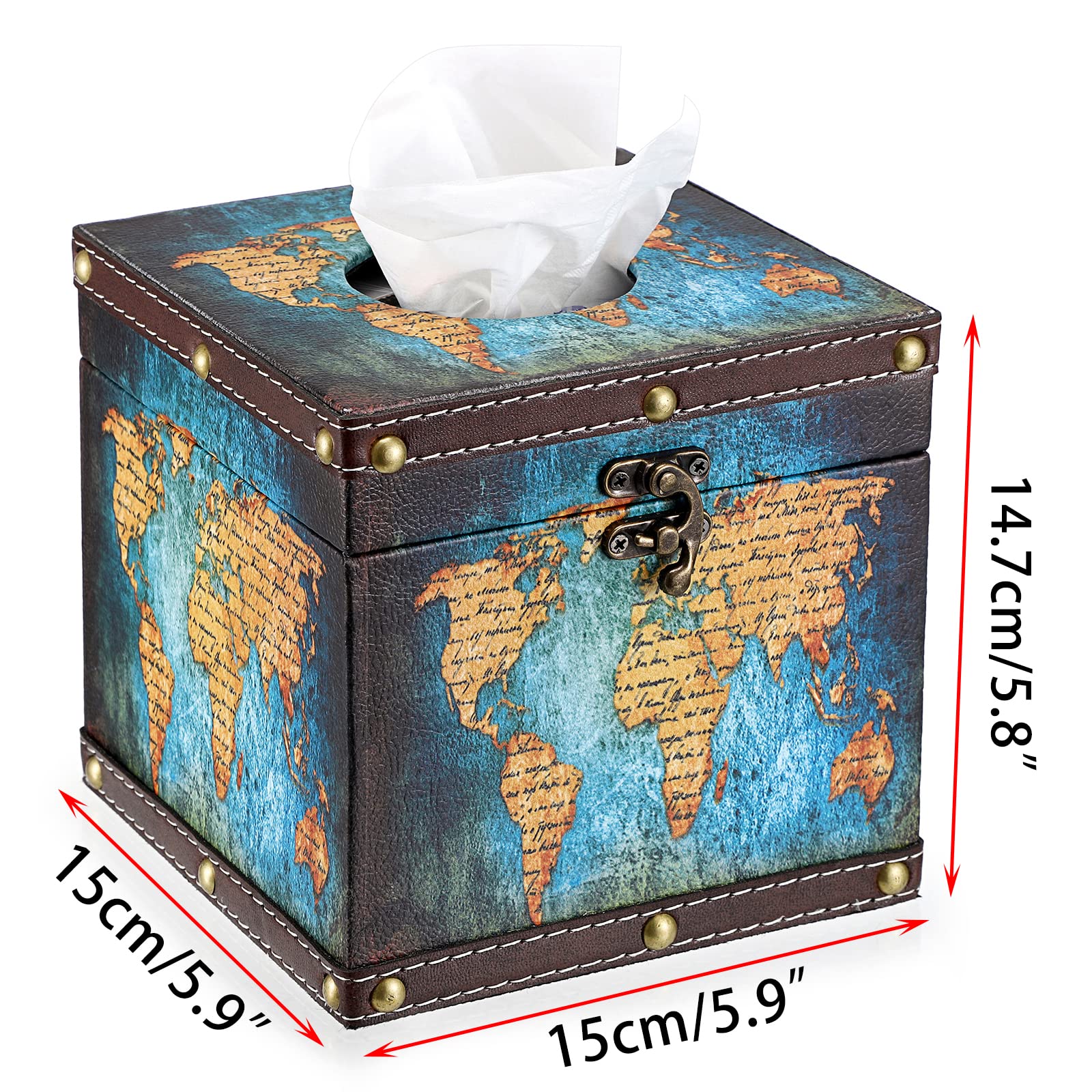 Sumnacon Retro Wood Square Tissue Box Cover - Vintage Cube Tissue Box Holder, Decorative Facial Tissue Holder for Bedroom Bathroom Dresser Night Stand Table Car Store Office Home Decor, Green