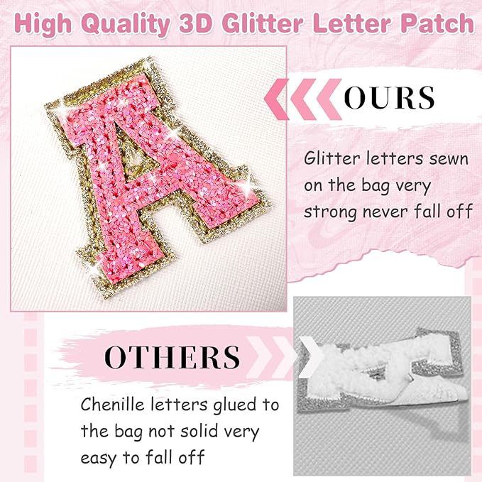 Small Personalized Initial A-Z Patch Makeup Bag,White Cute PU Leather Glitter Letter Cosmetic Bag for Teen Girls,Travel Toiletry Bag with Zipper,Preppy Monogrammed Birthday Gift for Daughter Niece I