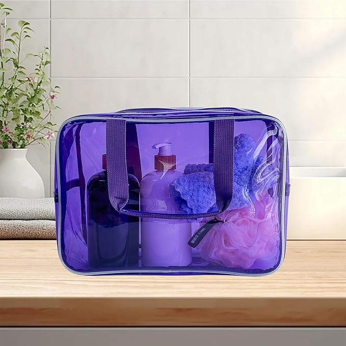 TotePrint PVC Clear Pure Color Transparent Large Zipper Cosmetic Pouch Travel Makeup Cosmetic Bag with Handle for Travel Bathroom Toiletry Organizer (A23014-101-6)