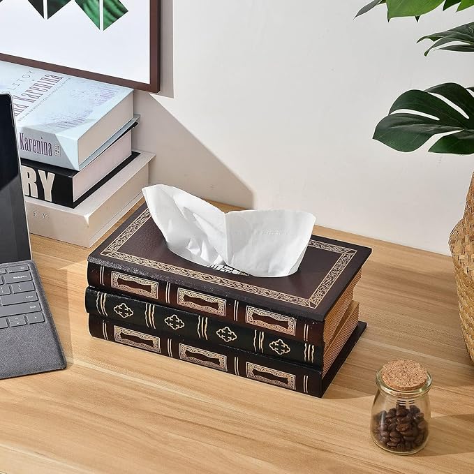 NFASHIONSO Antique Book Design Wood Bathroom Facial Tissue Dispenser Box Cover/Novelty Napkin Holder…