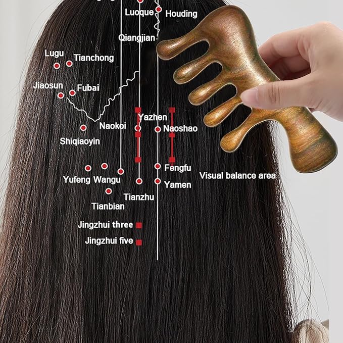 OULIGET Wood Gua Sha Massage Tools Set,Scraping Scalp Massage Comb,Natural Wooden Gua Sha Tool,Scraping Tool. (Handle Wooden Comb)