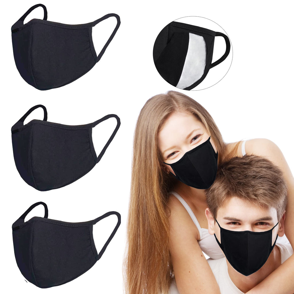Black Dust Mouth Mask - All Cotton - Reusable Cloth Comfy Breathable Material Black Pack(3 Layers 100% Cotton)