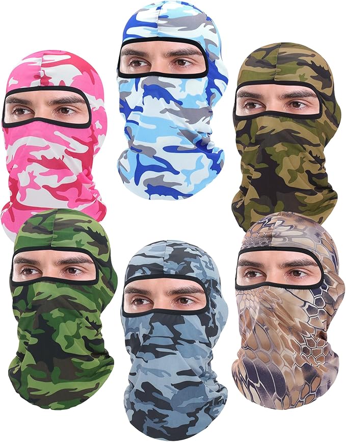 Xeoxarel 6 Pack Ski Balaclava, UV Protector Fack Mask for Men/Women, Camo