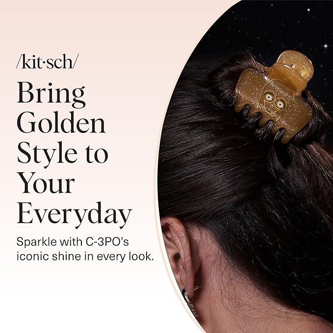 Kitsch x Star Wars C-3PO Glitter Medium Hair Clip for Women – Golden Droid Galaxy-Inspired Claw Clip | Recycled Plastic, Strong Secure Grip | Hair Accessories for Girls, 1pc