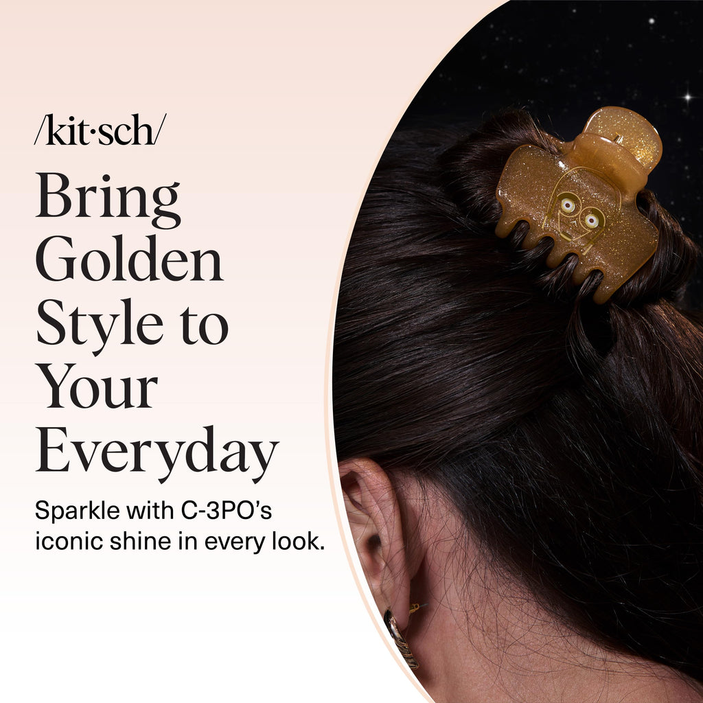 Kitsch x Star Wars C-3PO Glitter Medium Hair Clip for Women – Golden Droid Galaxy-Inspired Claw Clip | Recycled Plastic, Strong Secure Grip | Hair Accessories for Girls, 1pc