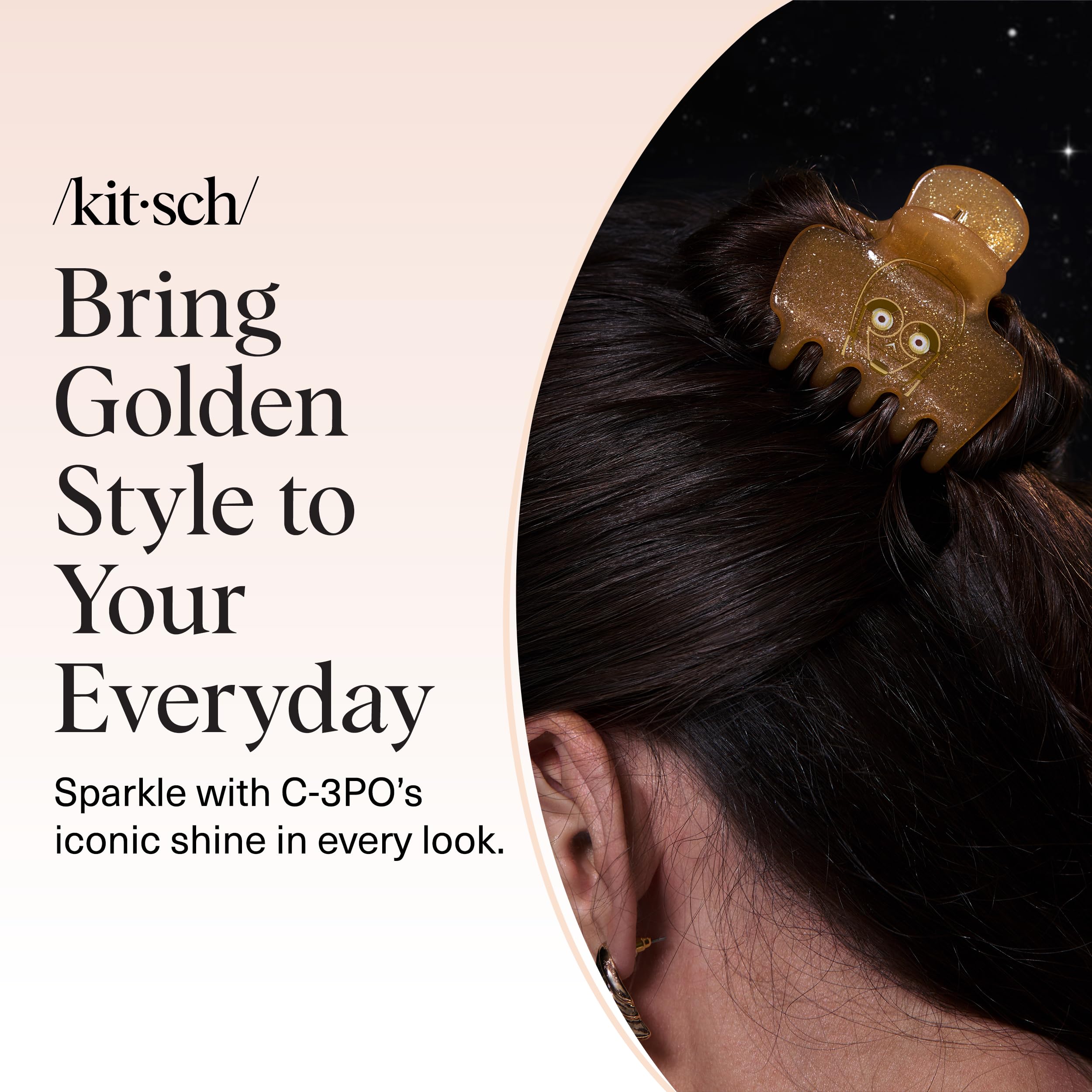 Kitsch x Star Wars C-3PO Glitter Medium Hair Clip for Women – Golden Droid Galaxy-Inspired Claw Clip | Recycled Plastic, Strong Secure Grip | Hair Accessories for Girls, 1pc
