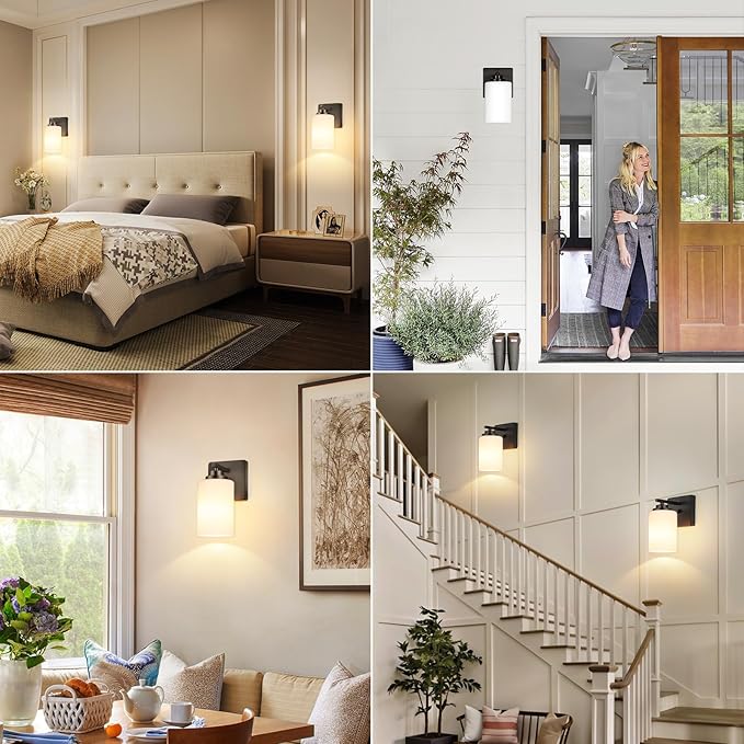 VerRon Wall Sconces Set of 2 with White Glass Shade for Bathroom
