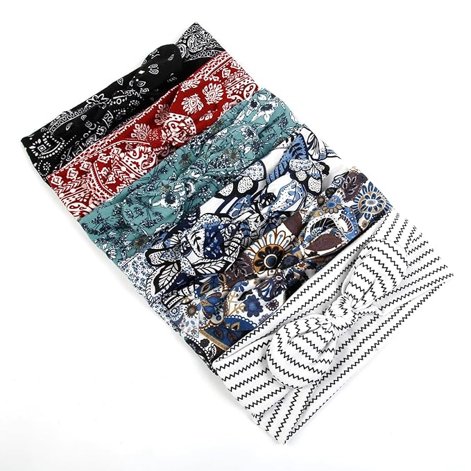 Huachi 12 Pack Bow Headbands for Women Headwraps Hair Band Knotted Headband Rabbit Ears Stretchy Turban Head Wraps Fashion Head band Sport Cute Hair Accessories (Bohemian colors)