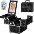 GALHUBIS Makeup Train Case, Portable Makeup Case with Mirror, 2-Trays Cosmetic Organizer Case,Nail Polish Organizer, Travel Makeup Box, Profesional for Salon Barber, Pattern Black