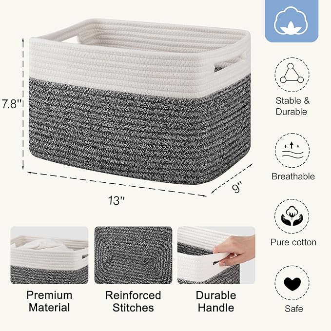 SIXDOVE 4 Pack Storage Baskets for Organizing, Woven Baskets for Shelves - Perfect for Toys, Books, Towels, and Clothes, Durable Gift Basket Bins Toy Storage, 12.7''Lx9''Wx7.8''H, Black & White