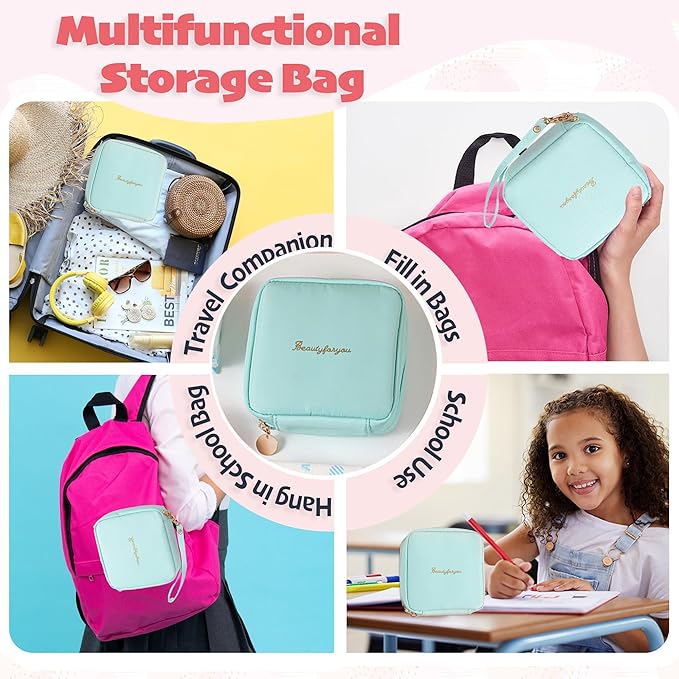 Essential First Period Kit for Girls 10-12 | Period Bags for Teen Girls for School | First Period Gift with Sanitary Pad Storage Bag, Wipes, Period Tracker and More(Mint)