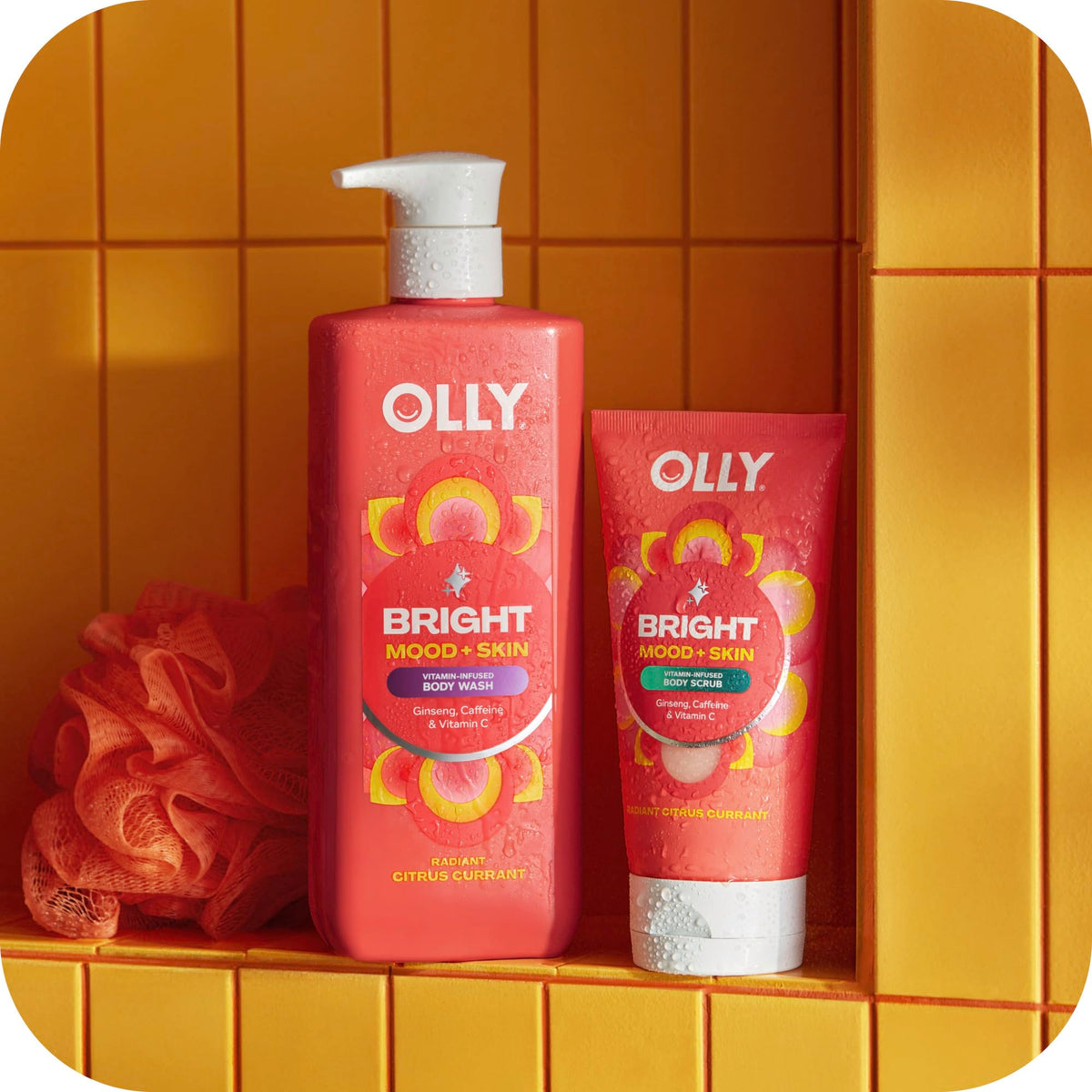 OLLY Bright Body Scrub with Ginseng, Caffeine & Vitamin C– Nourishing Cleanser for Skin Exfoliation, SkinBarrier Repair, Citrus Currant Scent, 6 oz