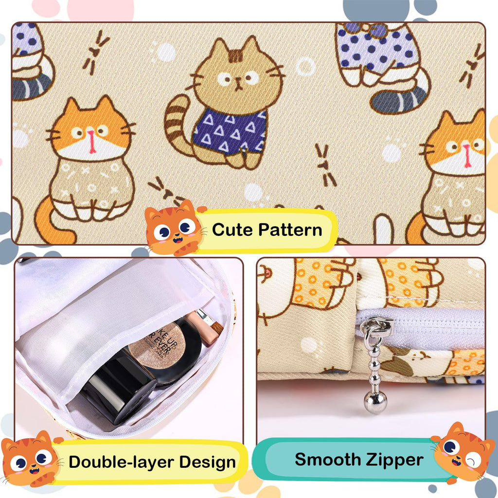 Likesing Tampon Holder for Purse, Canvas Period Bag Pouch-Stripes Blue Cat