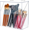 LOHRYVIO Acrylic Makeup Brush Holder with Lid - Clear Cosmetic Makeup Brush Organizer and Storage Box with Cover for Vanity - Large Capacity 3-Slots Container for Brushes (Clear)