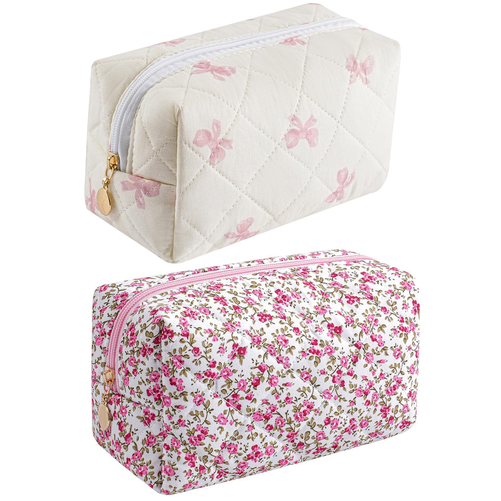 HHQQWZ Makeup Bag Travel Cosmetic Bag for Women Girls, Zipper Make Up Pouch, Floral Flowers Toiletry Organizer Makeup, Portable Storage Cosmetic Travel Cloth Bag (L/Blue Floral)