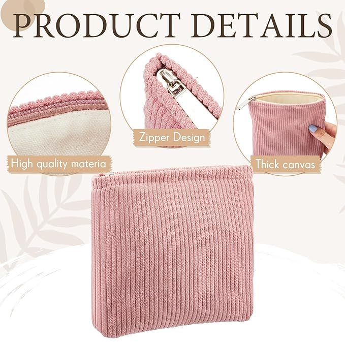 Abbylike 4 Pcs Small Makeup Bag Corduroy Cosmetic Pouch with Zipper Portable Little Bags for Purse Mini Pouch Cute Makeup Purse for Coin Essentials Items Women (Pure)
