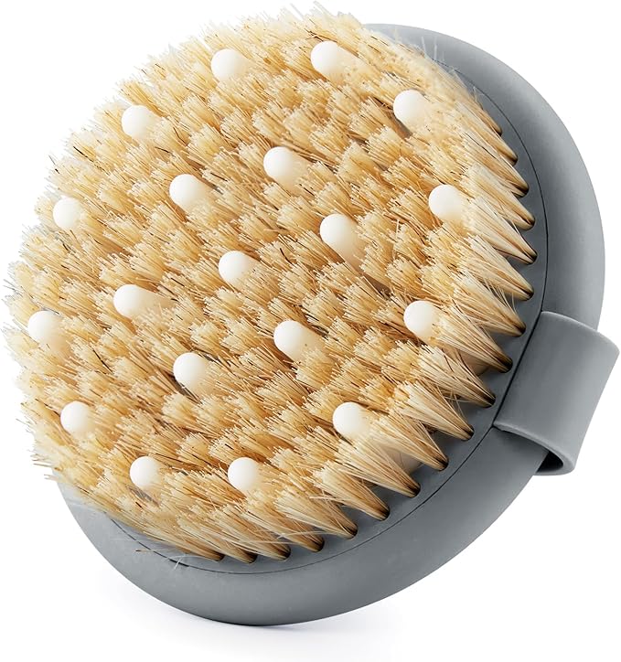 Dry Brushing Body Brush for Massage - Natural Boar Bristle Exfoliating Brush with Massage Nodes for Lymphatic Drainage, Cellulite, Blood Circulation Improving Skin Health for Women Men Elderly(Black)