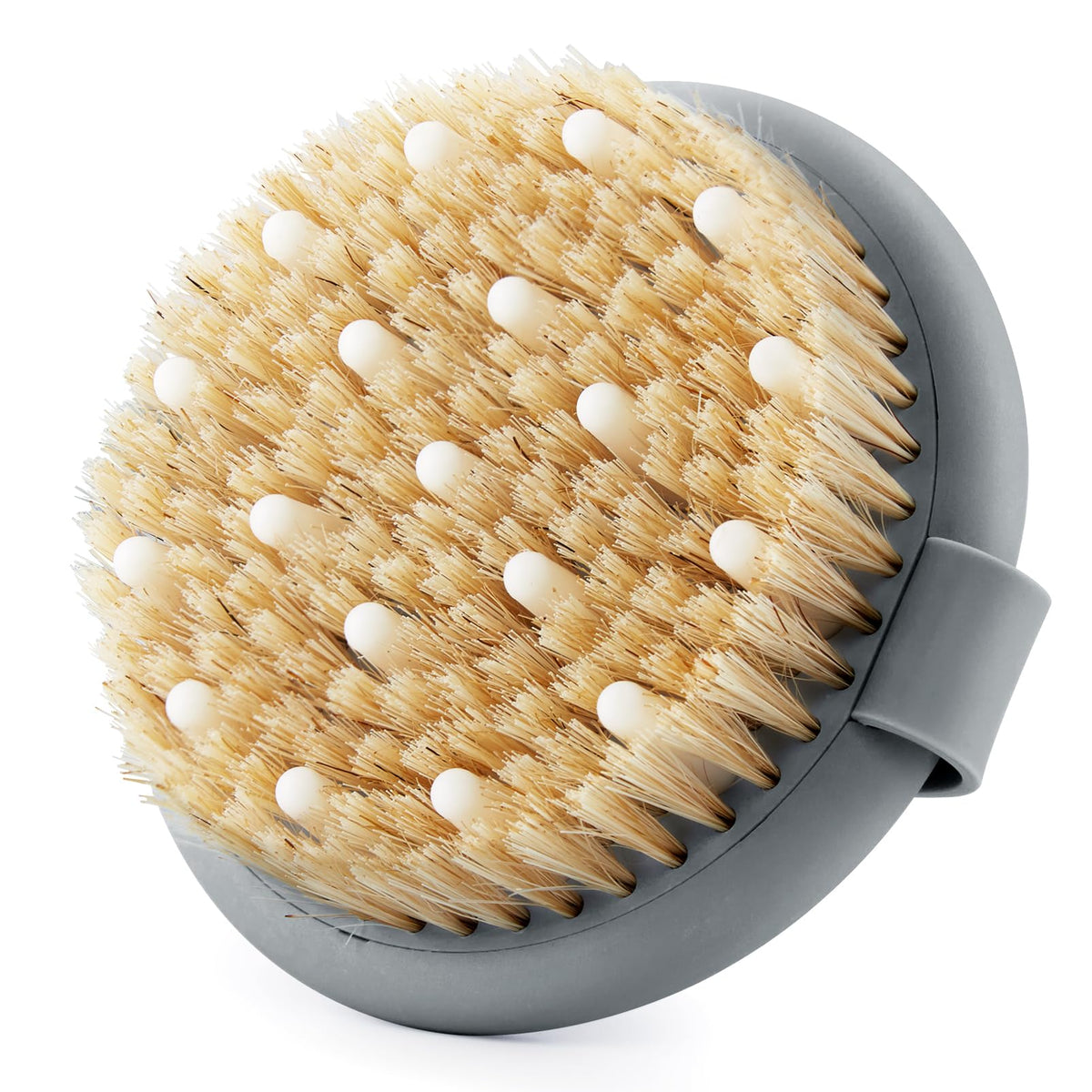 Dry Brushing Body Brush for Massage - Natural Boar Bristle Exfoliating Brush with Massage Nodes for Lymphatic Drainage, Cellulite, Blood Circulation Improving Skin Health for Women Men Elderly(Grey)